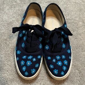 Soludos Low Top Sneakers Floral Embroidery Organic Cotton Navy Blue 7M New